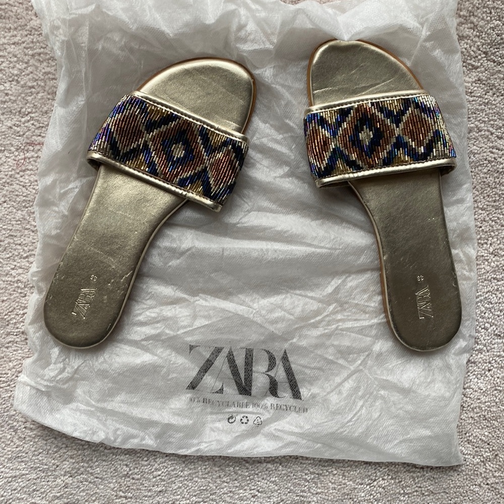 Zara flat  beaded sandals.